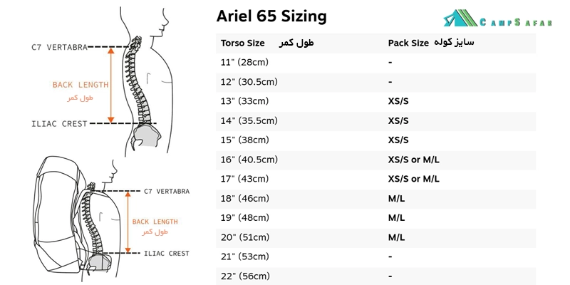 کوله پشتی کوهنوردی آسپری OSPREY مدل ARIEL 65 آمریکایی اورجینال